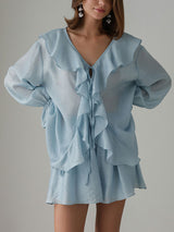 Ruffle Frill Long Sleeve Shirt & Shorts Set