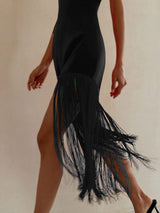 Sleeveless Long Fringe Midi Dress