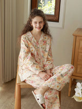 Kafiloe Floral Lace Trim Cotton Pajama Set