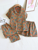 3Pcs Crepe Vintage Floral Pajamas