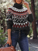 Turtleneck Color Block Knitted Pullover Sweater