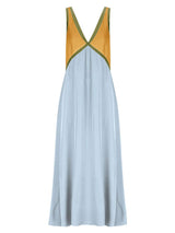 V Neck Contrast Color Maxi Dress