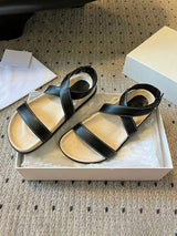 Black Leather Flat Sandals