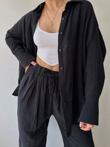 2Pcs Loose Solid Shirt Lounge Set