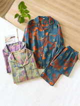 2Pcs Crepe Vintage Gourd Printed Pajamas