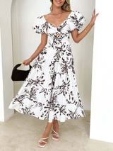 Off Shoulder Floral Print Maxi Dress