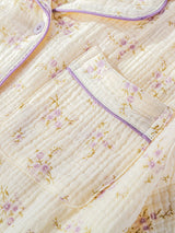 Small Floral Printed Short Sleeve 3Pcs Pajama Set