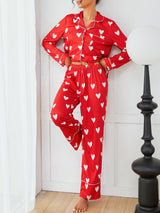 Heart Print Long Sleeve Pajama Set