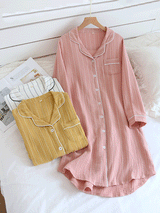 Cotton Stripe Button Down Nightgown