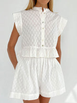 Jacquard Short Sleeve Shirt & Shorts Two Piece Set
