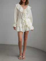 Ruffle Frill Long Sleeve Shirt & Shorts Set