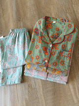 2Pcs Crepe Vintage Butterfly Printed Pajamas