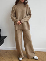 Solid Color Long Sleeve Turtleneck Sweater Set