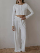 Ribbed Crew Neck Top and Pants Set