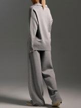 V Neck Solid Knitted Sweater Set