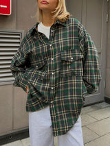 Vintage Long Sleeve Pockets Plaid Striped Shirt