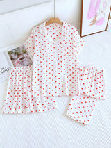 Short Sleeve 3 Pieces Heart Print Pajama Set