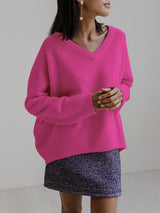 V Neck Solid Color Basic Sweater