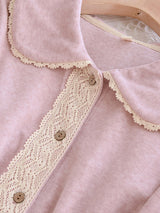 Long Sleeve Collared Panel Lace Pajama Set