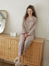 Vintage Ruffled Floral Print Pajama Set