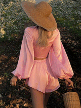 Pink Front Tie Top & Shorts Set