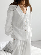 Long Sleeve Buttons Cotton Lounge Set