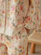 Kafiloe Floral Lace Trim Cotton Pajama Set