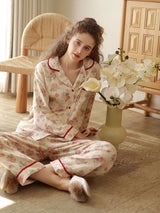 Rose Print Long Sleeve Cotton Pajama Set