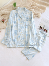 Printed Lapel Long Sleeve Pajama Set