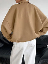 Solid Color Drop Shoulder Stand Collar Sweatshirt