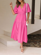 Short Sleeve Pleated Chiffon Dress