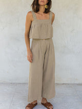 Linen Sleeveless Button Up Top & Long Pants Set