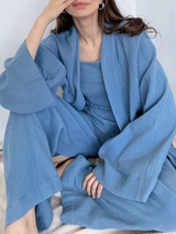 Cotton Solid Color Long Sleeve Robe Set