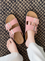 Open Toe Double Strap Buckle Slides