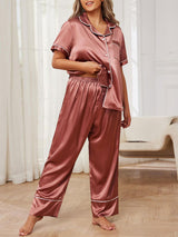 Plus Size Short Sleeve Satin Pajama Set