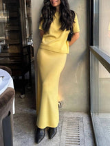 Knit Short Sleeved Skirt Set