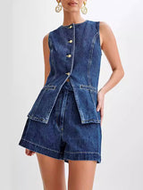 Denim Button Up Top & Shorts Set