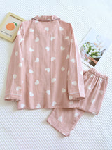 Heart Printed Long Sleeve Cotton Pajama Set