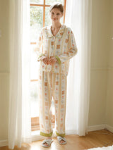 Bear and Floral Print Cotton Pajamas