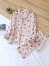 Cherry Printed Long Sleeve Cotton Pajamas