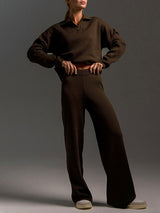 V Neck Solid Knitted Sweater Set