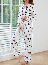 Heart Print Long Sleeve Pajama Set