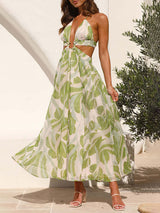 Printed Halter Cutout Maxi Dress