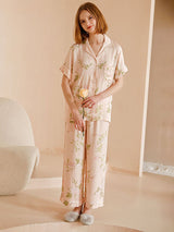 Flower Print Cotton Short Sleeve Pajamas