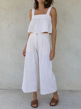 Linen Sleeveless Button Up Top & Long Pants Set