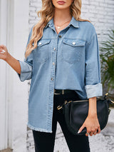 Lapel Neck Long Sleeve Denim Jacket