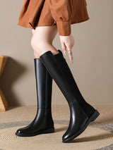 Knee High Rounded Toe Black Boots