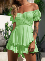 Off Shoulder Tie-Up Ruffle Romper