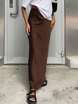 Solid Color Satin Long Skirt