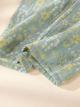 Vintage Floral Print Long Sleeve Cotton Pajama Set